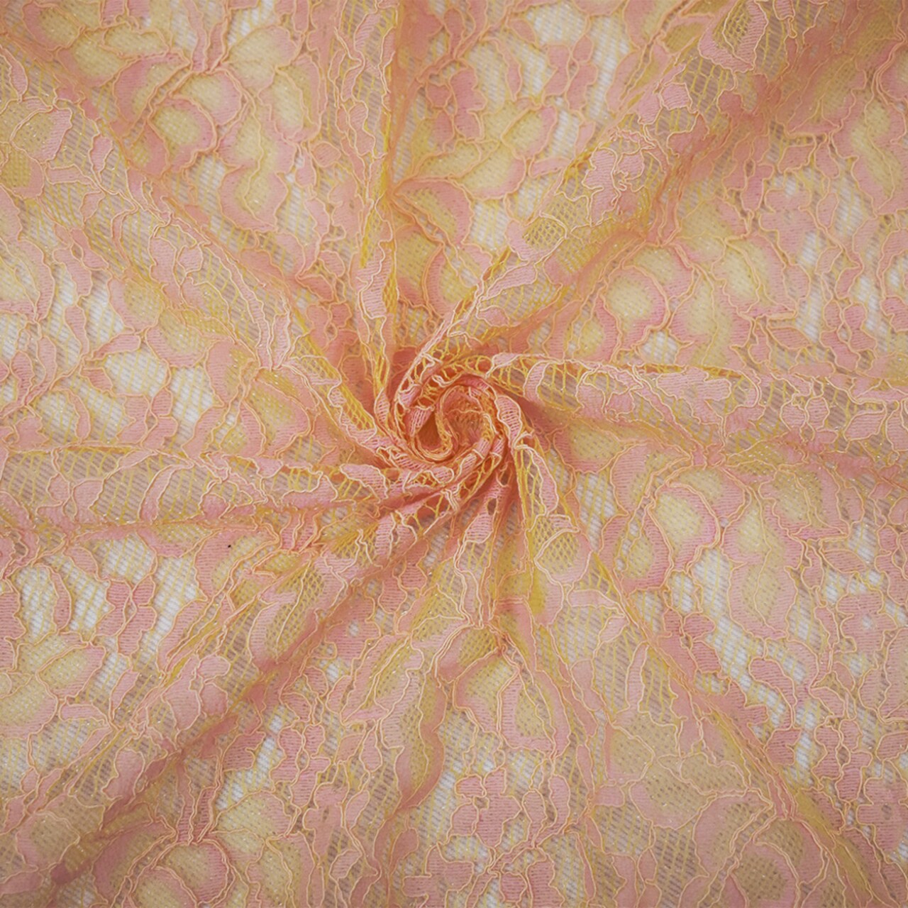 Orange-Pink Poly Cotton Blend Floral Lace Knit Fabric By the Yard
